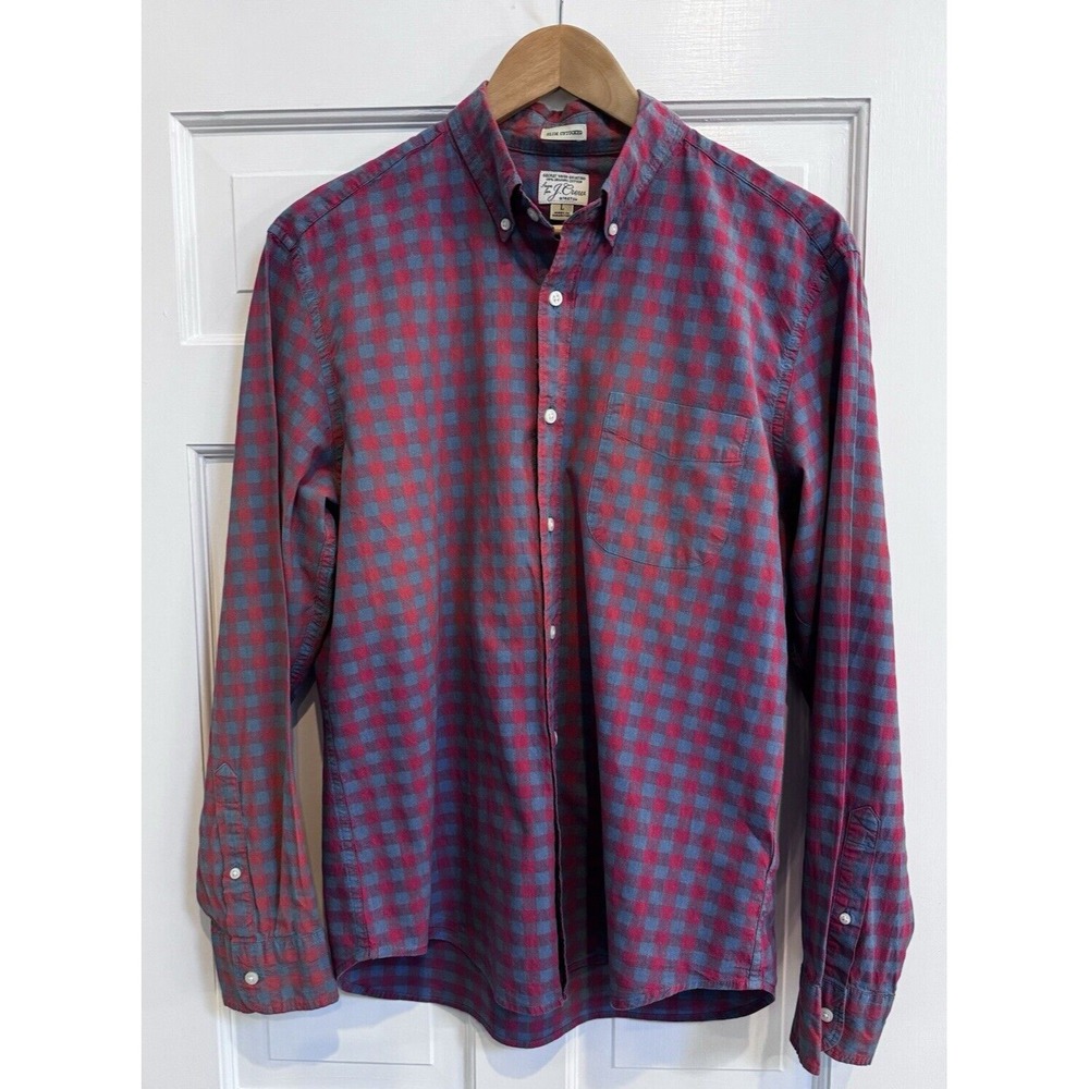 J. Crew Shirt Mens Large‎ Slim Untucked Fit Button Up Check Red Blue